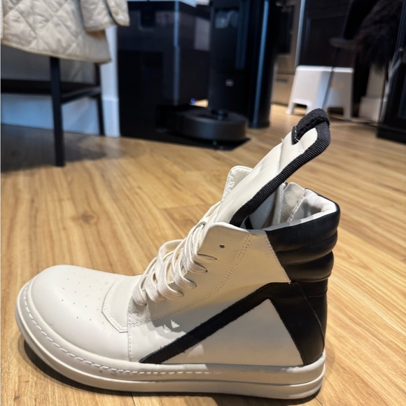 Rick Owens Black and White High-Top Sneakers - Picture 6 of 11
